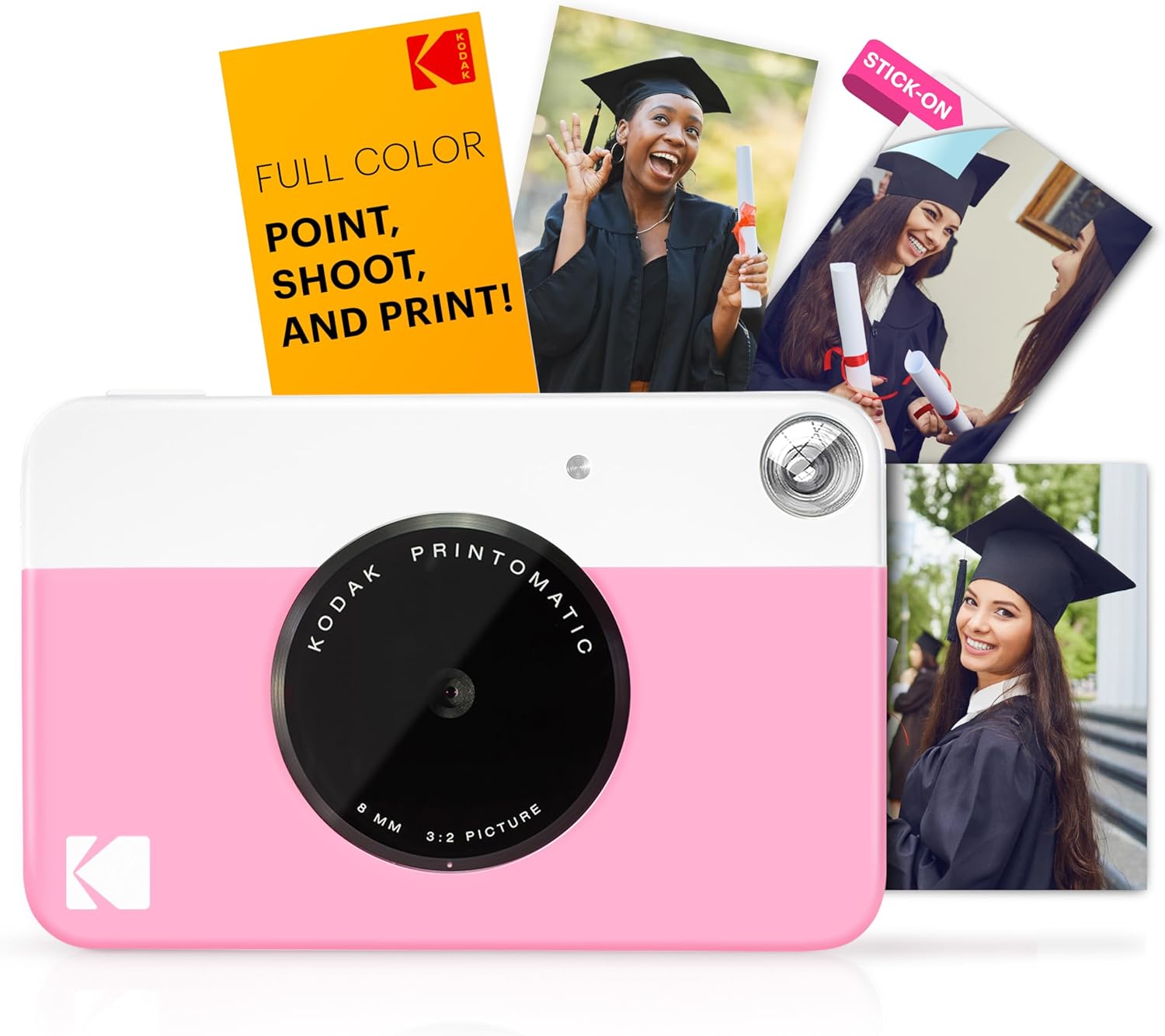 KODAK Printomatic Full-Color Instant Print Digital Camera - Zink 2x3" Sticky-Back Photo Paper - 5MP, Portable, Creative Fun Gift for Birthday, Christmas, Holiday - Pink