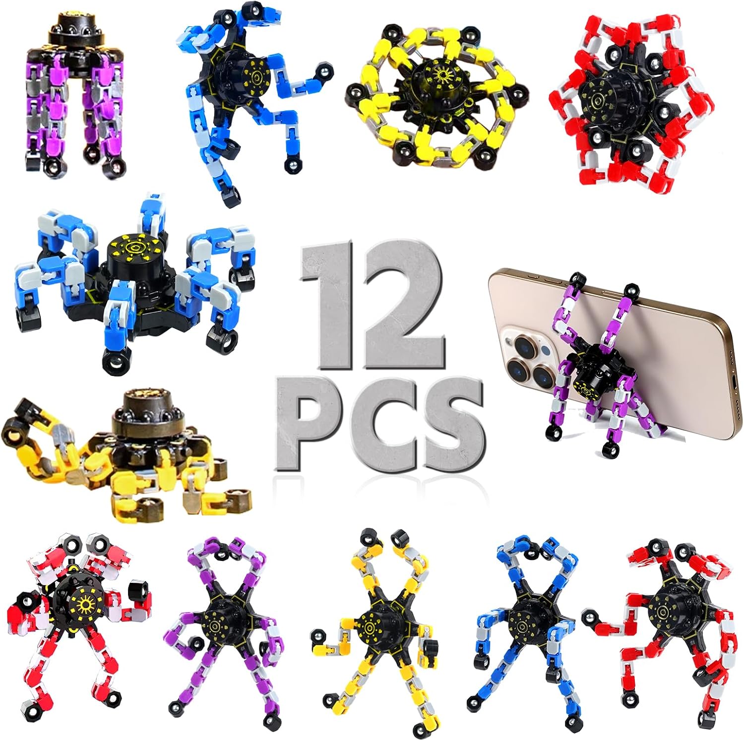 12PCS Fidget Toys Bulk Transformable Fidget Spinner Party Gifts Travel Sensory Toys for Easter Basket Stuffers Birthday Party Favours School Rewards