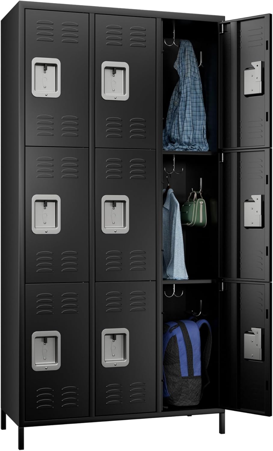 METAN Metal Locker for School Office Gym Bedroom,9 Doors Black Steel Storage Locker Cabinet for Employees, Industrial Storage Locker, Assembly Required (9 Door-Black)