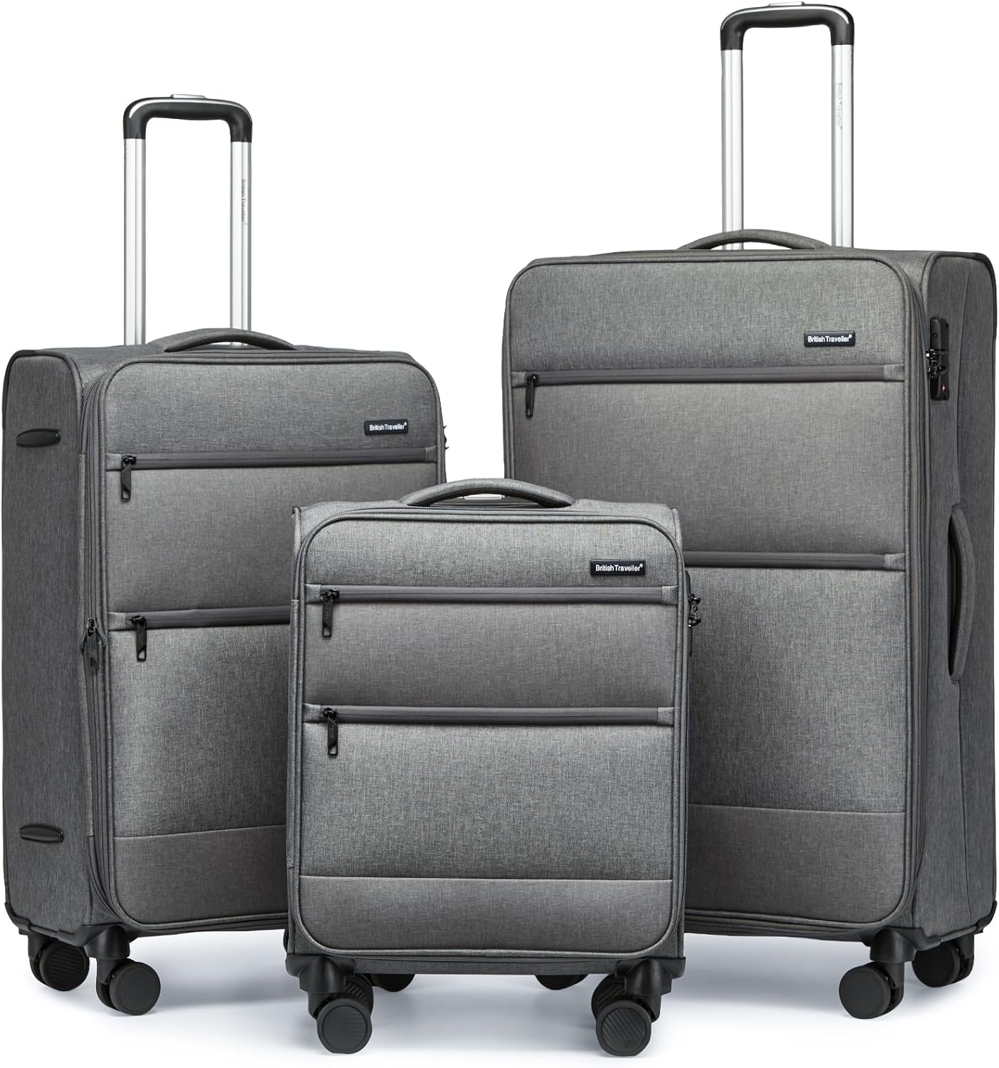 British Traveller Suitcase Lightweight Durable Check in Hold Luggage with TSA Lock and 4 Spinner Wheels
