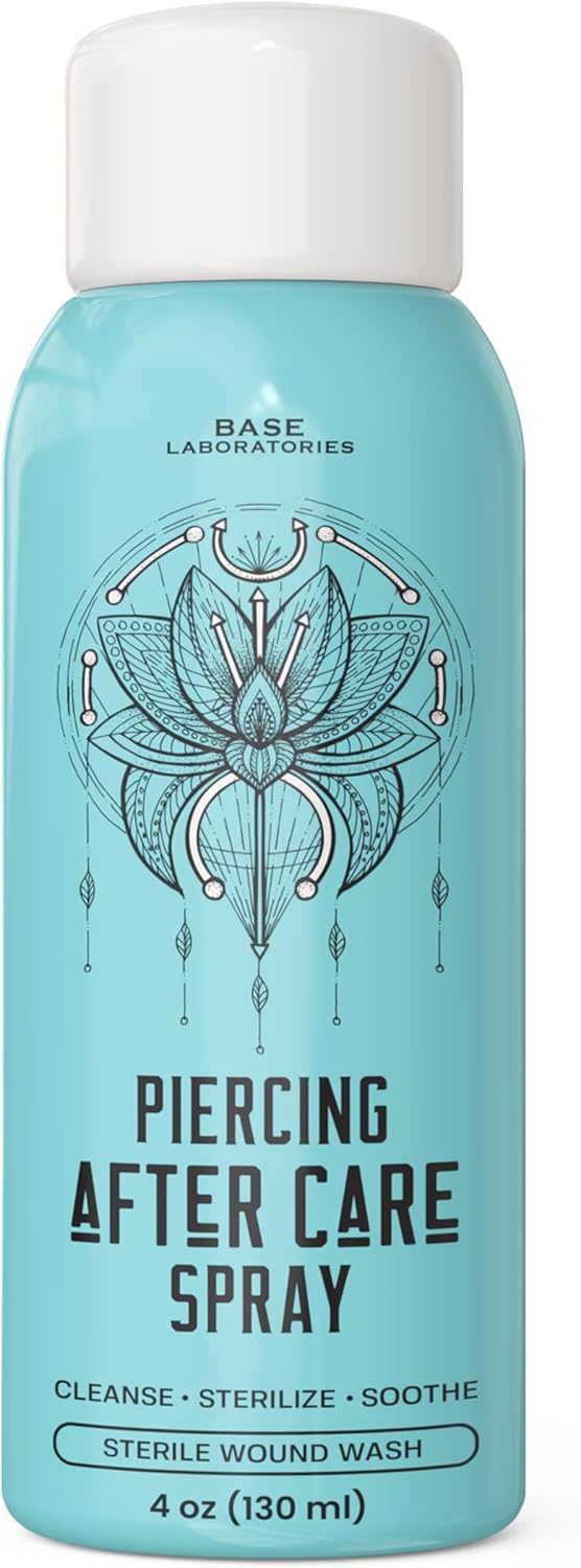 Base Labs Piercing Aftercare Spray Piercing Cleaning Solution | 120ml | Saline Solution Piercing | Cleanses, Sterilizes & Soothes for Piercings Keloids Bumps on Ears & Nose - Saline Aftercare Spray