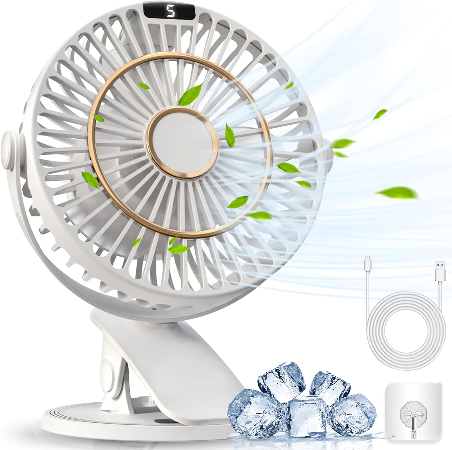 COZII Clip on Fan Rechargeable, Mini USB Desk Fan Silent with 5 Speeds LED Display - 720° Rotatable Powerful Table Fan, 3 in 1 Portable Small Fans for Office, Bedroom, Study, Camping