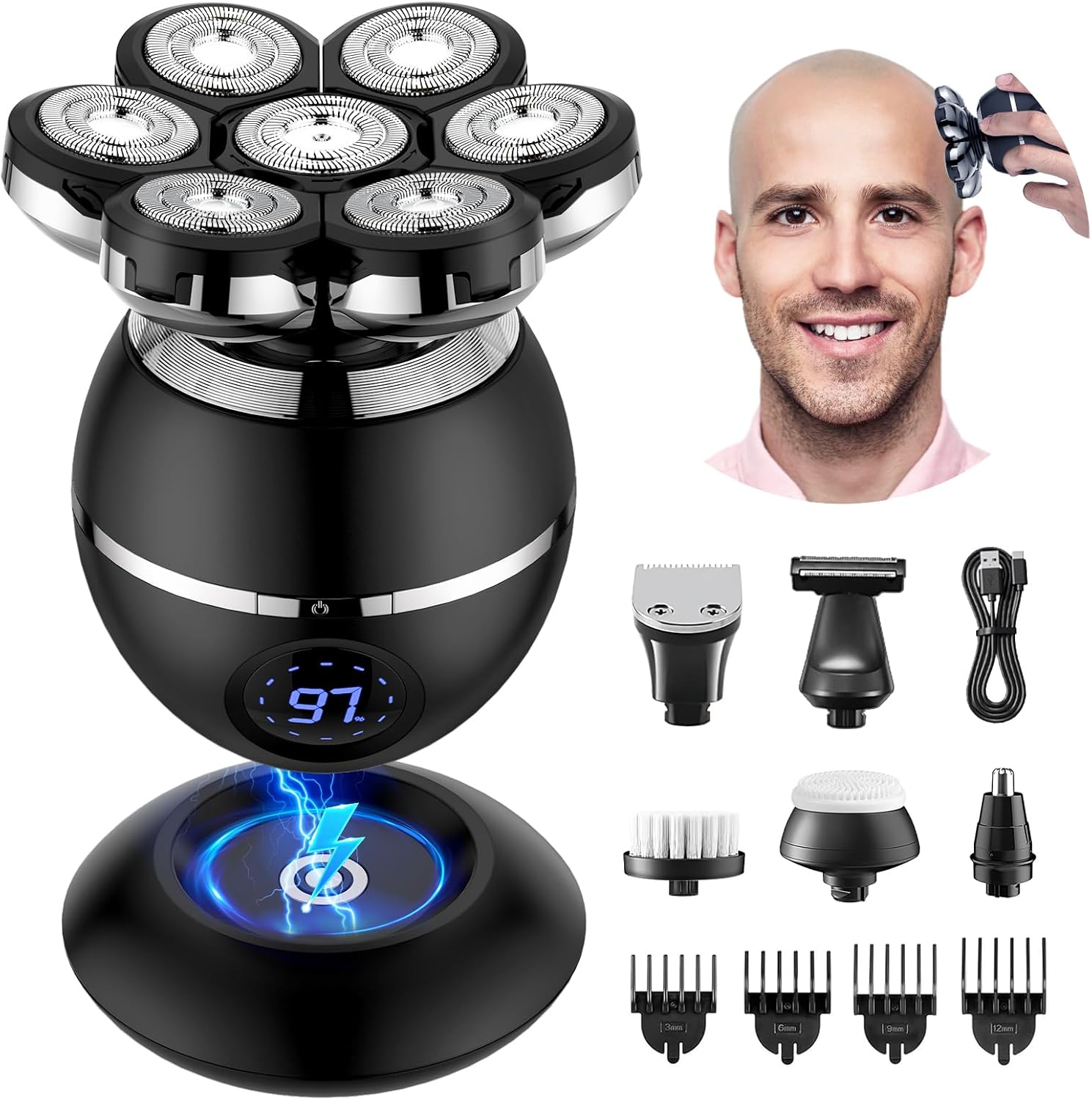 ETENTOUS Head Shavers for Men, 2025 Upgraded Head Shavers for Bald Men, IPX6 Waterproof Head Shaver, LED Display, Rechargeable Mens Head Shaver