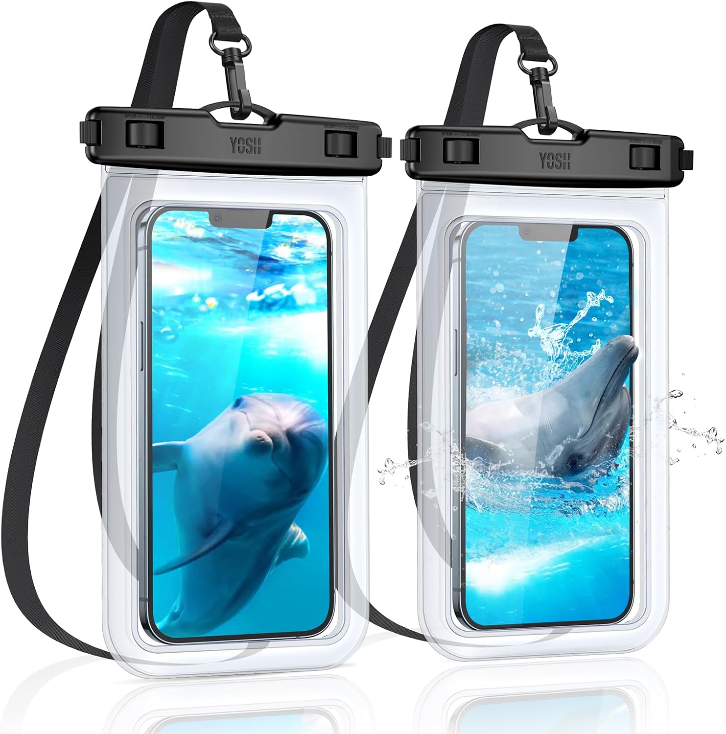 YOSH Waterproof Phone Pouch 2 Pack, 7 inch IPX8 Waterproof Phone Case for Swimming Travel Beach Trip Snorkelling Kayaking, Underwater Case for iPhone 17 Air 16 15 Pro Max Samsung S25 S24 S23 Ultra