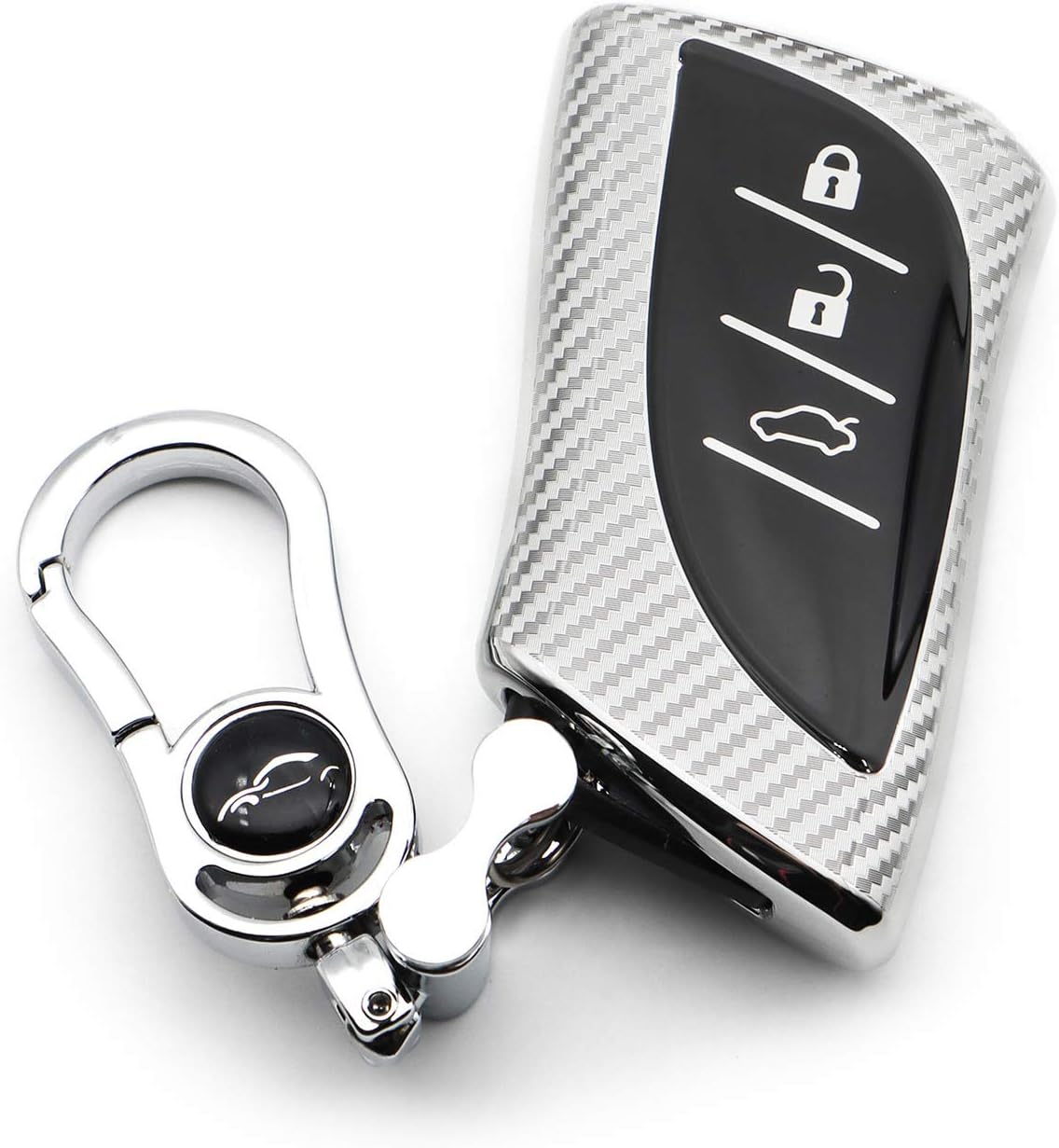 M.JVisun Soft Carbon Fiber Finish Car Key Fob Cover For Lexus ES200 ES250 ES260 ES300h ES350 GX460 LC500 LC500h LS350 LS500 LS500h LX600 NX300h UX200 UX250h UX260h TPU Case With Keychain - Silver