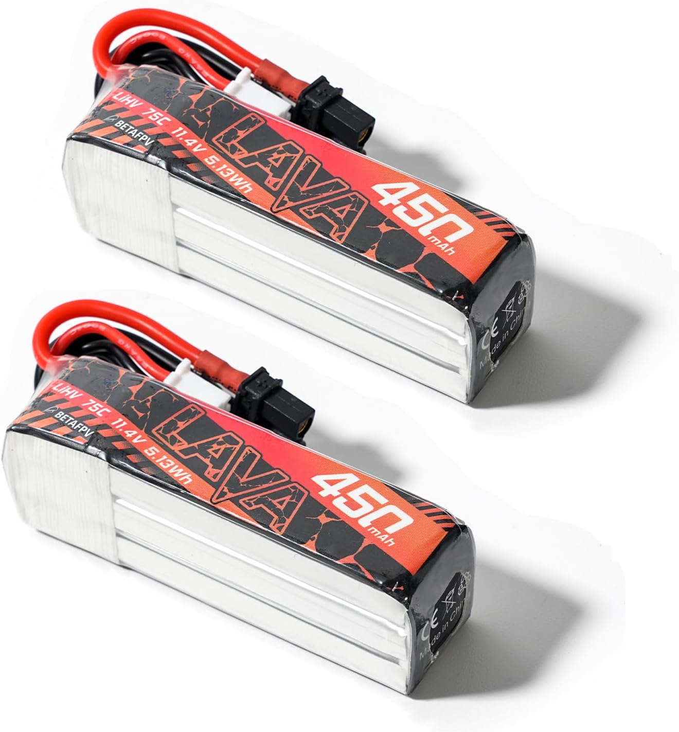 BETAFPV 2pcs Lava 450mAh 3S 11.4V LiHV 75C FPV Lipo Battery with XT30 Connector, Rechargable Lipo Battery for FPV Racing Whoop Drone Quadcopters Like Pavo20 3S Brushless Drone, Pavo Pico Frame