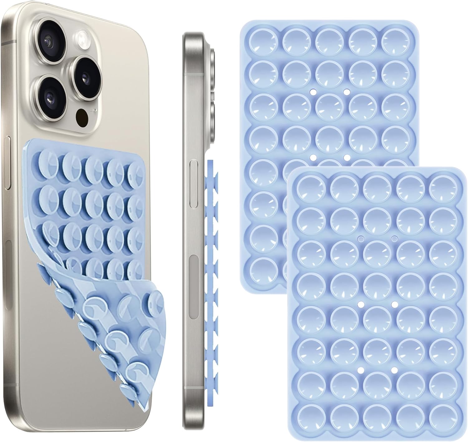 Silicone Suction Cup Phone Case Mount Double Sided, Phone Accessories Hands-Free Sticky Phone Grip for Selfies and Videos, Anti-Slip Phone Suction Grip for iPhone and Android (2pcs-Light Blue)