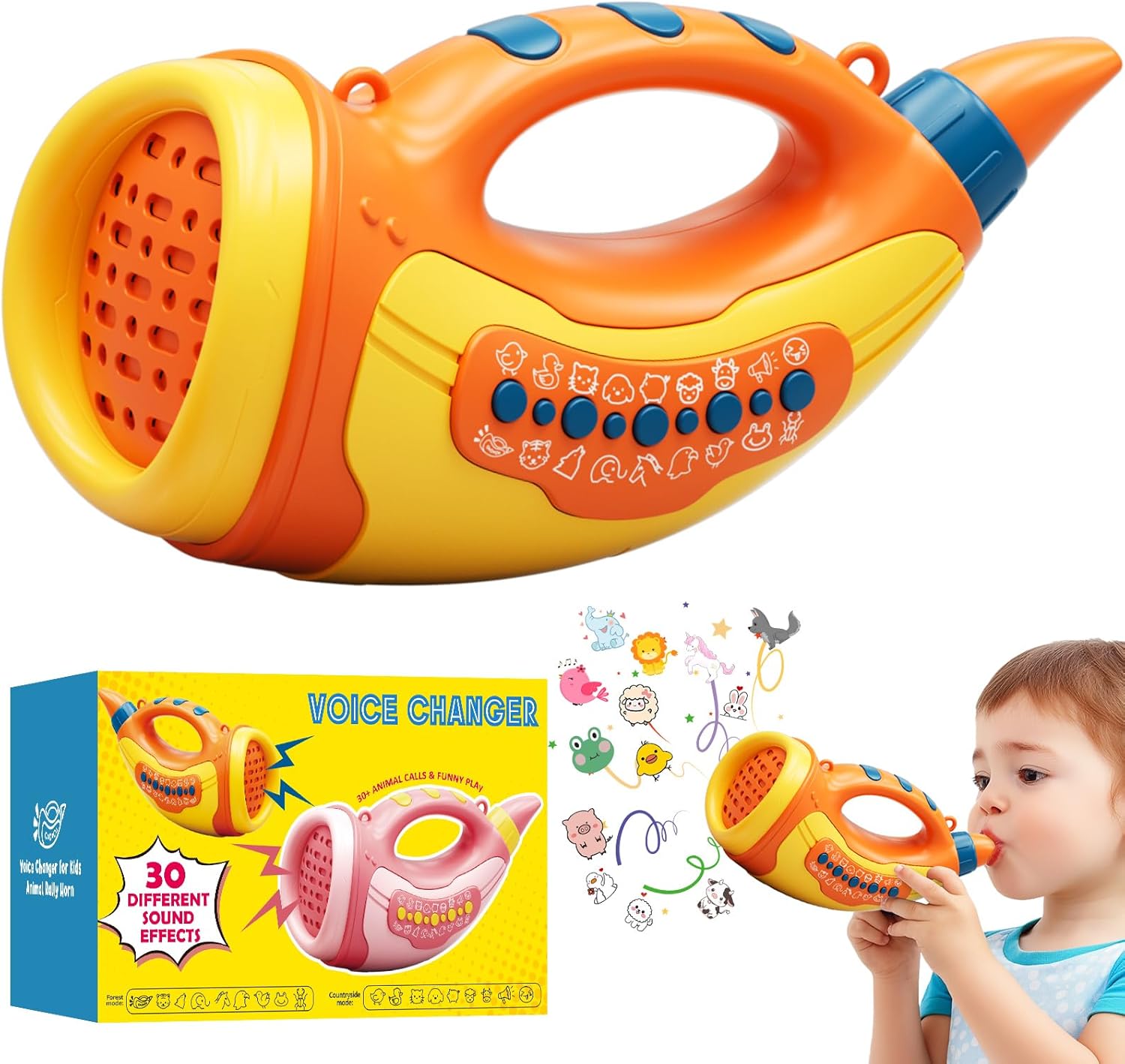Voice Changer Toy for Kids 5-7: Animal Sounds Horn 30 Fun Sound Effects & Lights Voice Changer Device Kids Hunting Toys Nature Exploration Outdoor Toys for Boys Girls Ages 3-8 Olds, Orange