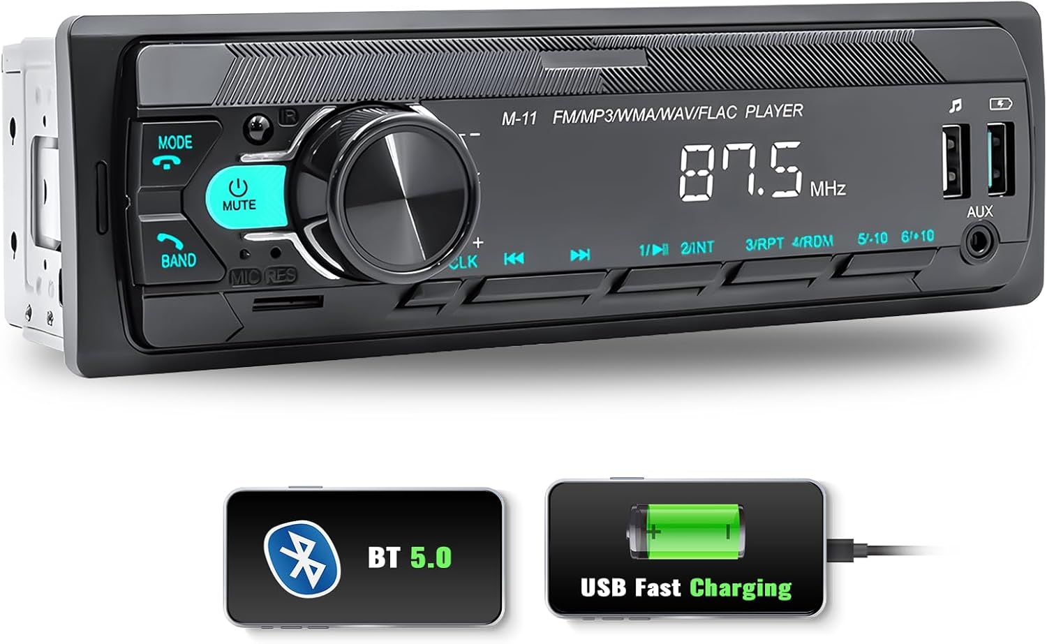 Car Stereo Bluetooth Single Din Car Stereo with Voice Assistant/Bluetooth 5.0 /MP3 Media Player with FM/7 Color Light/Car MP3 Player USB AUX Port/Audio Recording/Remote Control/USB Fast Charging