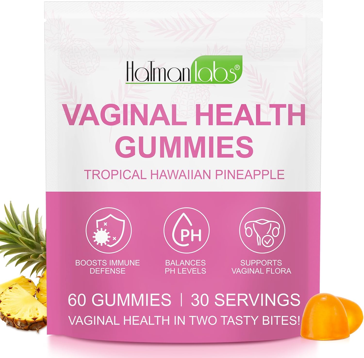 Premium Feminine Balance Gummies - Hawaiian Pineapple PH Balance Gummies for Women of All Ages, Support Women’s Health & Wellness - Immune Support - Vegan & Gluten-Free 60PCS