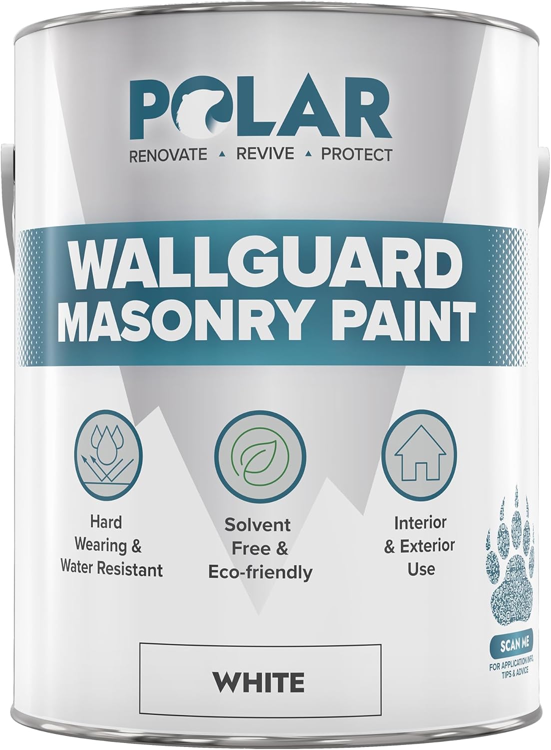 Polar Wallguard White Masonry Paint Exterior - 2.5 Litre | Waterproof Coating for Brick, Concrete, Stone, Pebbledash, and Ironwork | High Durability and Superior Protection for Exterior Walls