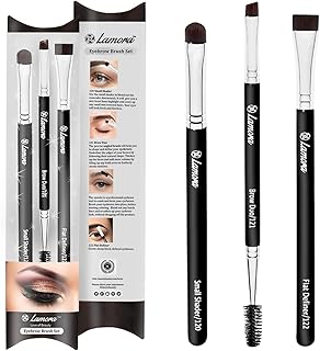Eyebrow Brush - Duo Eye Brow Spoolie - Angled Eyeshadow Eyeliner - Precision Flat Definer - Small Shader - 3 Piece Makeup Brush Set - Cruelty Free Synthetic Bristles