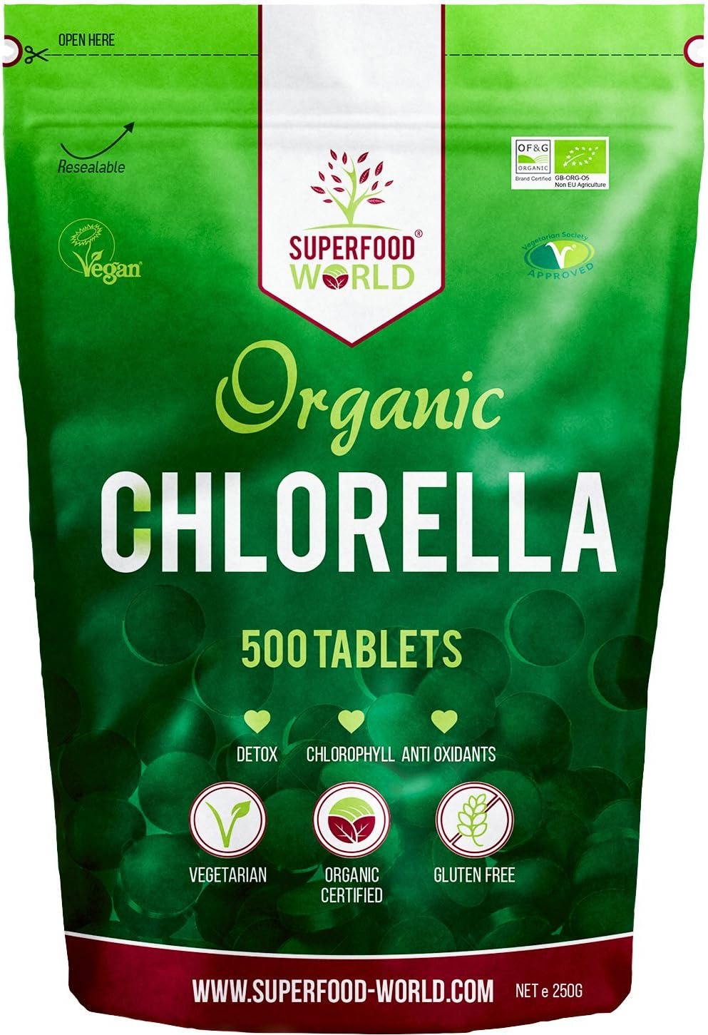 Organic Chlorella Tablets (500 X 500mg) Premium Detox Chlorophyll Superfood | Natural Source of Vegan Protein, Minerals & Vitamins | Cracked Cell Wall | Ideal for Health, Detox, Skin, & Energy