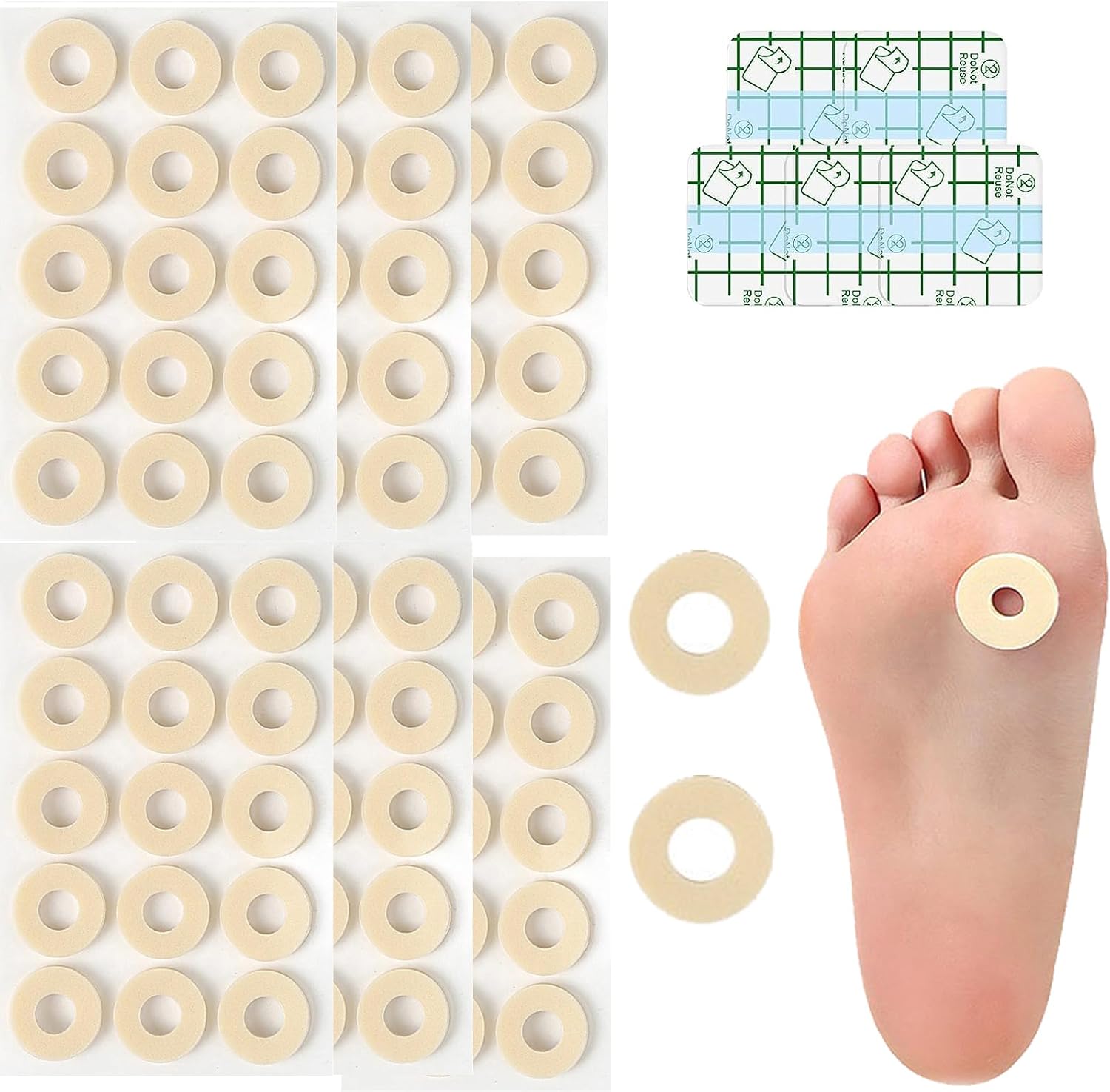 MYMULIKE 90 Pcs Corn Cushions, Soft Latex Foam Self Adhesive Callus Pads Corn Pad Anti Friction Reduce Foot and Heel Pain for Toe Callus Anti-Slip
