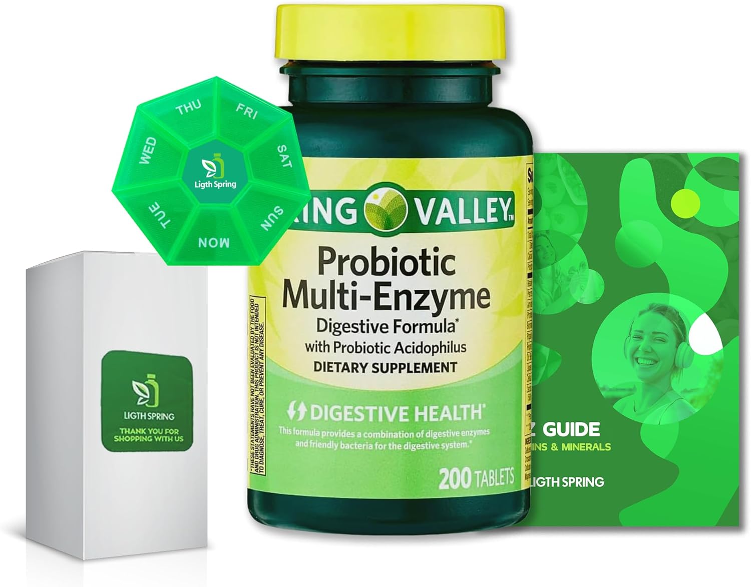 Probiotic Multi-Enzyme Digestive Formula Tablets, 200 Count with Bundle Exclusive Better Ligth&Spring Guide