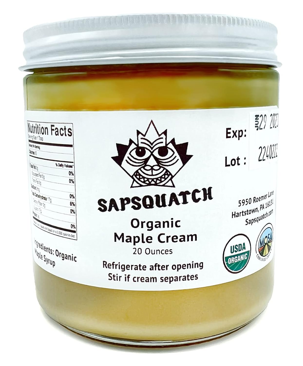Sapsquatch Organic Maple Cream - 20 Ounces - Pure Maple Cream Butter Spread