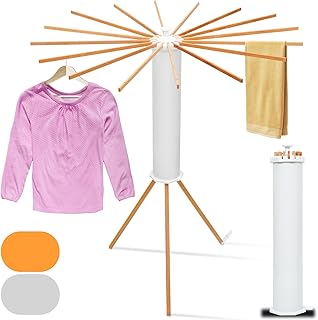 Tripod Clothes Drying Rack, Drying Rack Clothing, 16 Wooden Poles, 24.64 Linear Ft, 60 lb Capacity, 260 in.² Smaller Footprint, Collapsible Drying Rack for Camping, Balcony, Bedroom and Laundry Room