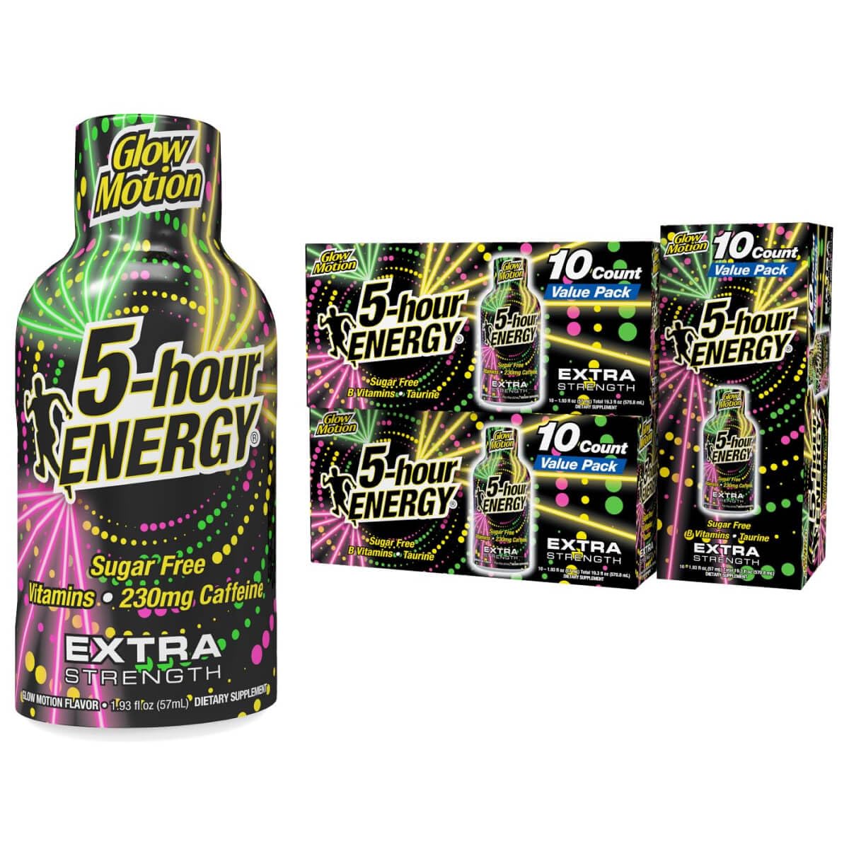 5-hour ENERGY Extra Strength Glow Motion Fruity Rainbow Fusion Flavor, Energy Shot 1.93oz, 30-Pack