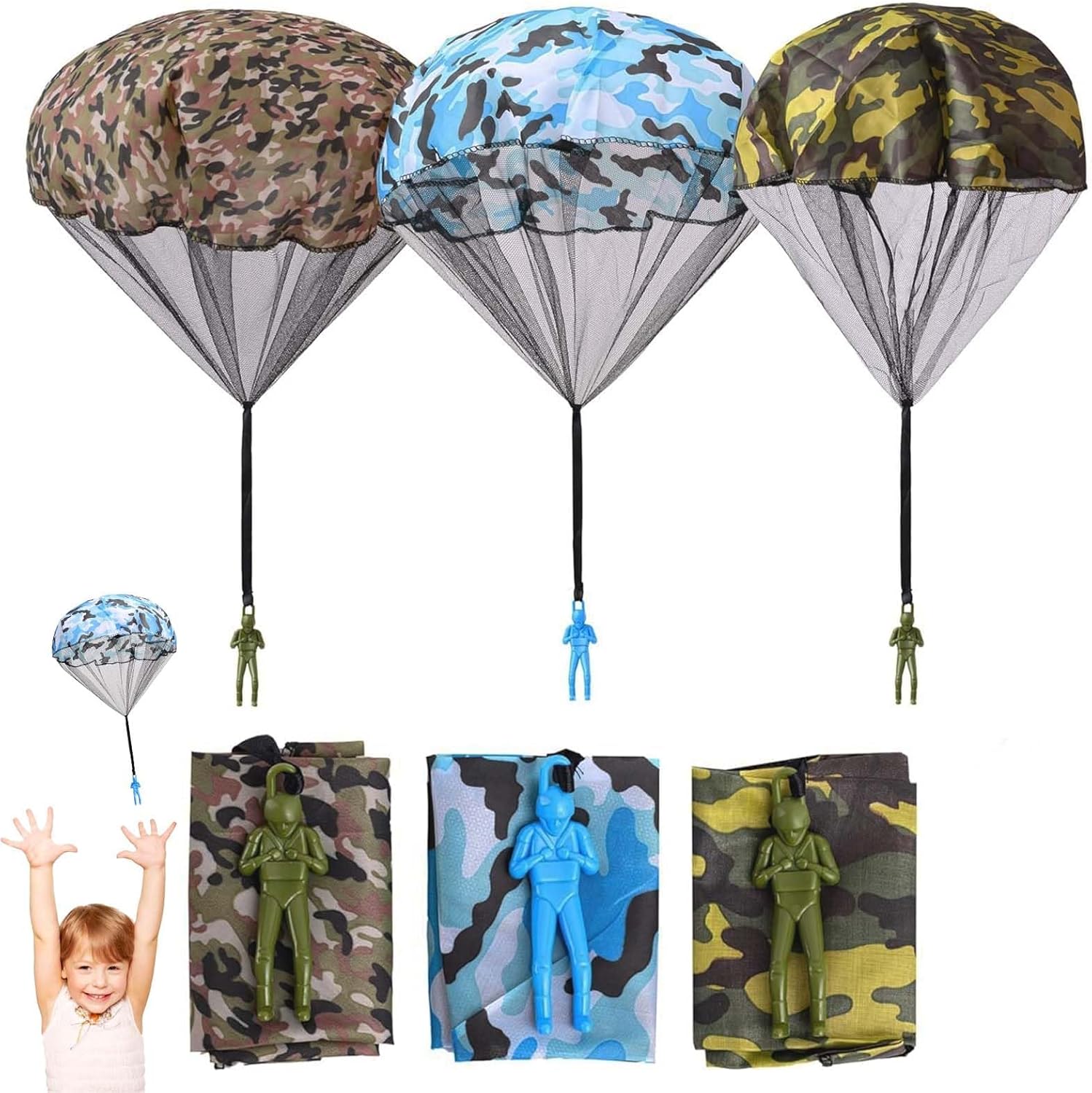 3Pcs Parachute Toys for Kids, Parachute Toy, Hand Throw Parachute Flying Toys Parachute Toys Throwing Parachute Toy Outdoor Parachute Toys Toys Outdoor Playset Throwing Toy Cloth Camouflage