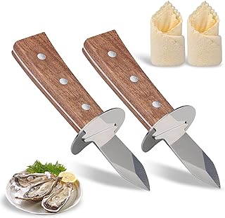 Oyster Shucking Knife, Oyster Shucker Set of 2 Stainless Steel Oyster Knifes and 2 Cloths, Oyster Opener Tool for All Kinds of Shells and Oysters