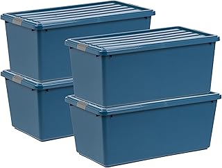 IRIS USA 91 Quart / 23 Gal. Eco-Friendly Stackable Storage Bins with Lids and Latch Buckles, 4 Pack - BPA-Free, Large Plastic Containers, Home Office Organization, Nestable Tote Box Tub - Navy