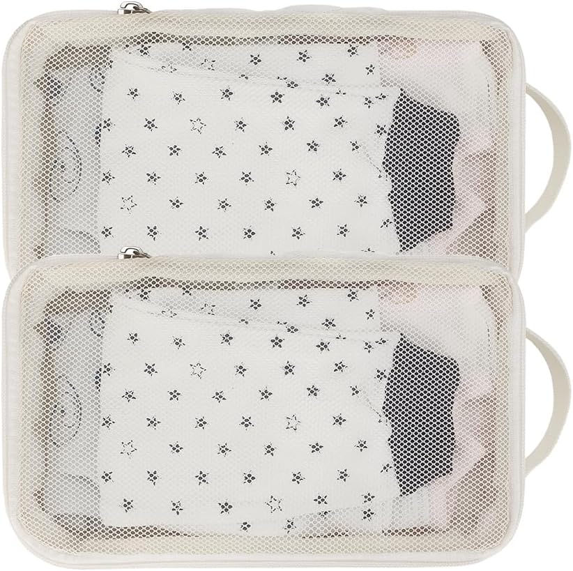 MOMIGO Baby Diaper Bag Organizer Pouches - 2 Pack Waterproof Pod Hanging Diaper Bag Mesh Bag Reusable, Washable or Baby Cloth Diapers (White)