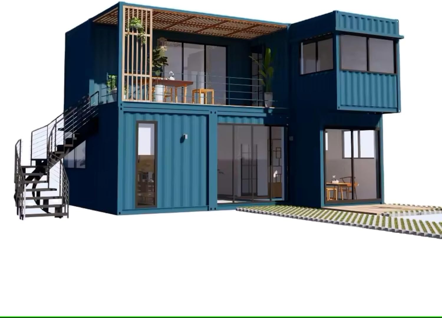 Double Story 6-8 Bedrooms with Balcony Modern 2024 Design. Fully Equipped Bathroom, prefab Container House with Stairs with a Free Water Heater 50ft by 40ft