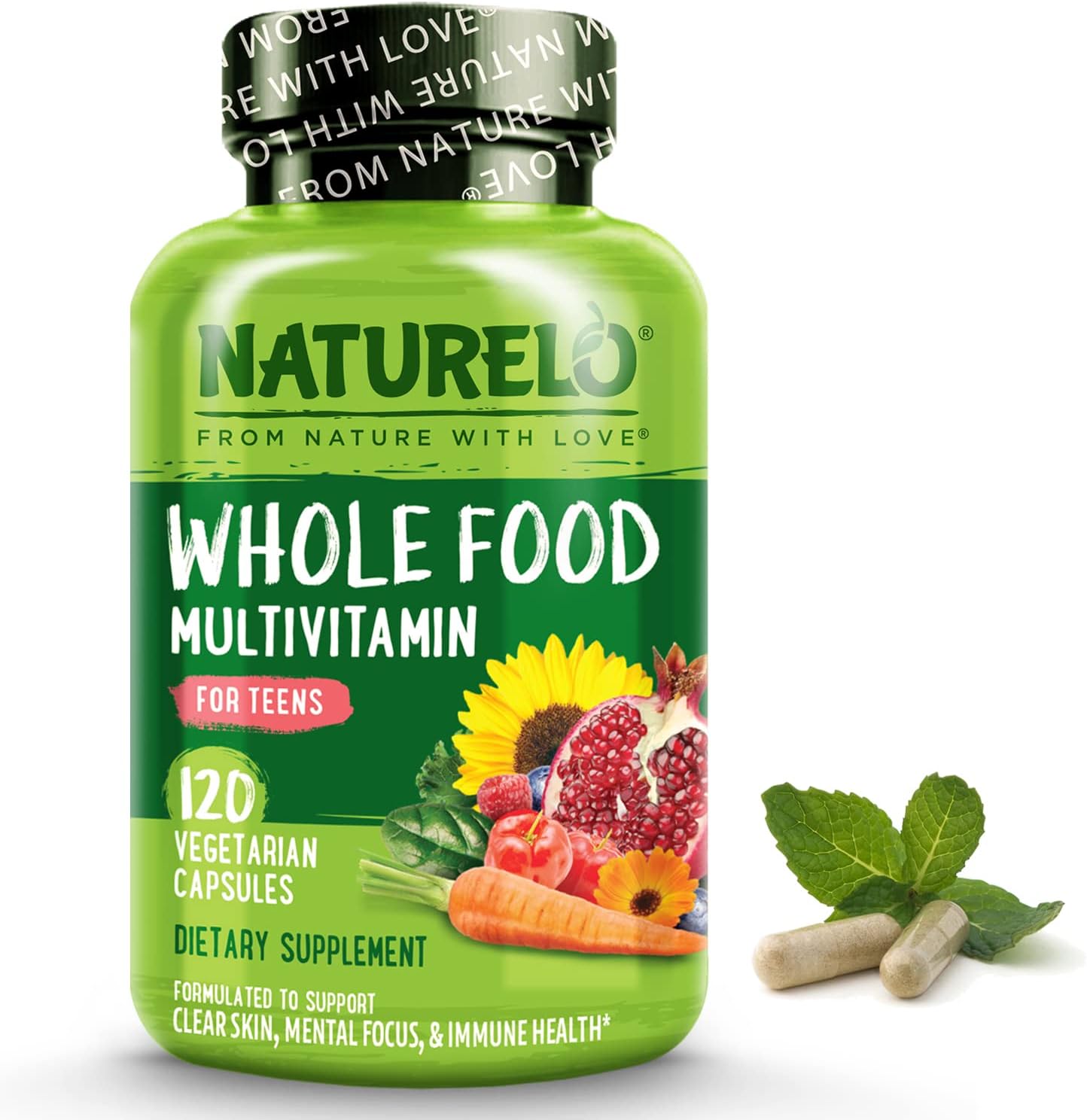 NATURELO Whole Food Multivitamin for Teens - with Vitamins & Minerals for Teenage Boys & Girls - Supplement for Active Kids - Non-GMO - Vegan & Vegetarian - 120 Capsules