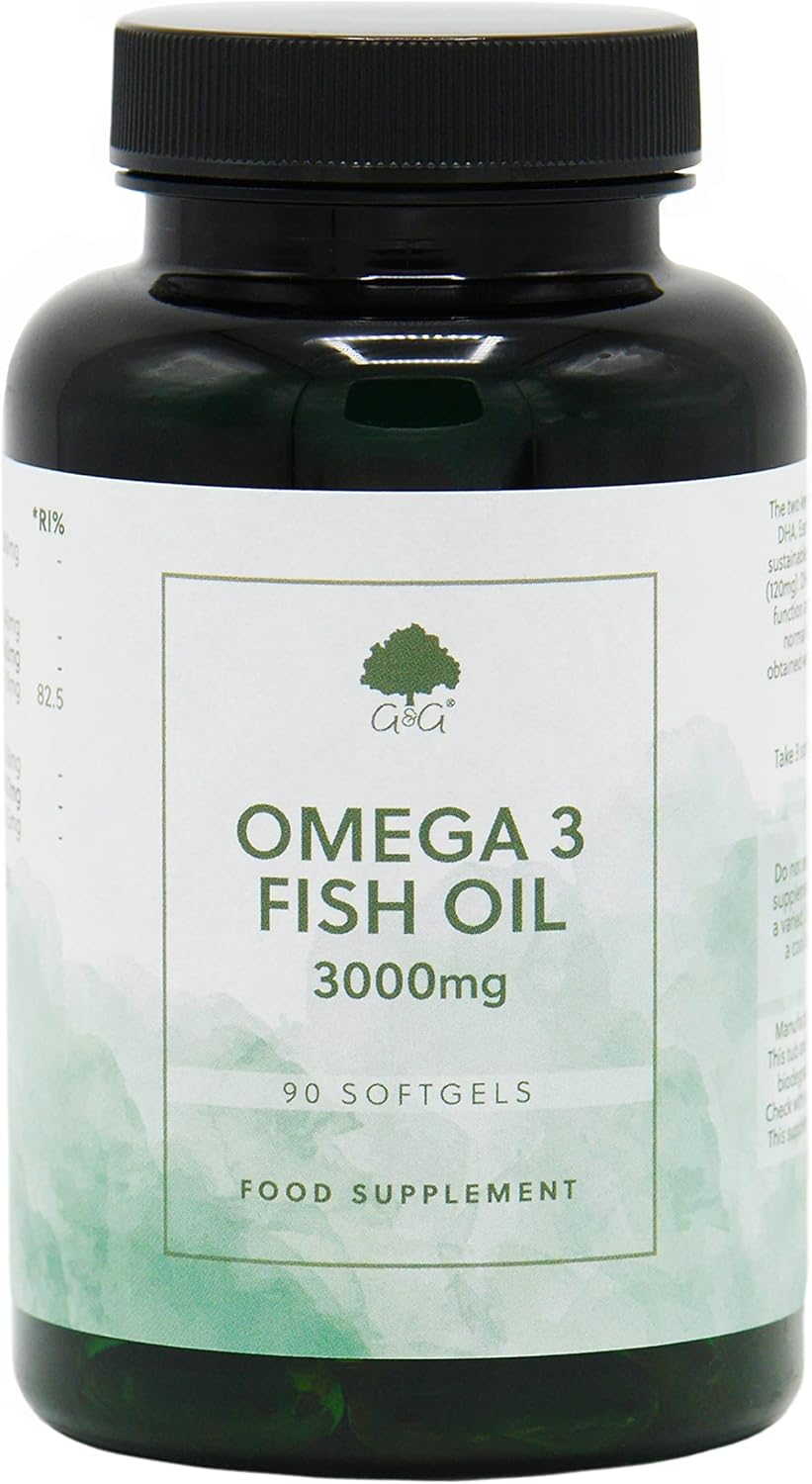 Omega 3 Fish Oil | 3000mg of Fish Oil per 3 Softgel Dose | 90 Softgels | Source of EPA and DHA Omega 3 | G&G Vitamins