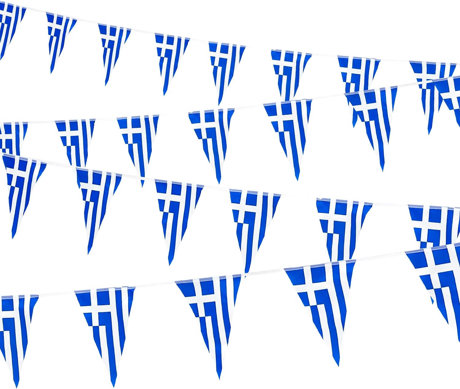 Whaline 29.5Ft Greek Flag Bunting, Greece Triangle Flag Banner, 30Pcs Greek Pennant Flag String Bunting for National Day Parades Decorations Sports Events Home Celebration Party