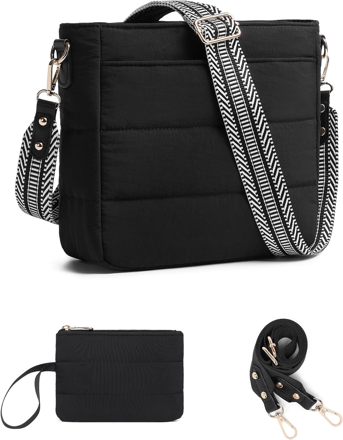 Purses for Women 2PCS Puffer Quilted Crossbody Shoulder Hobo Bags Trendy Ladies Handbag with Coin Wallet 2 Adjustable Straps