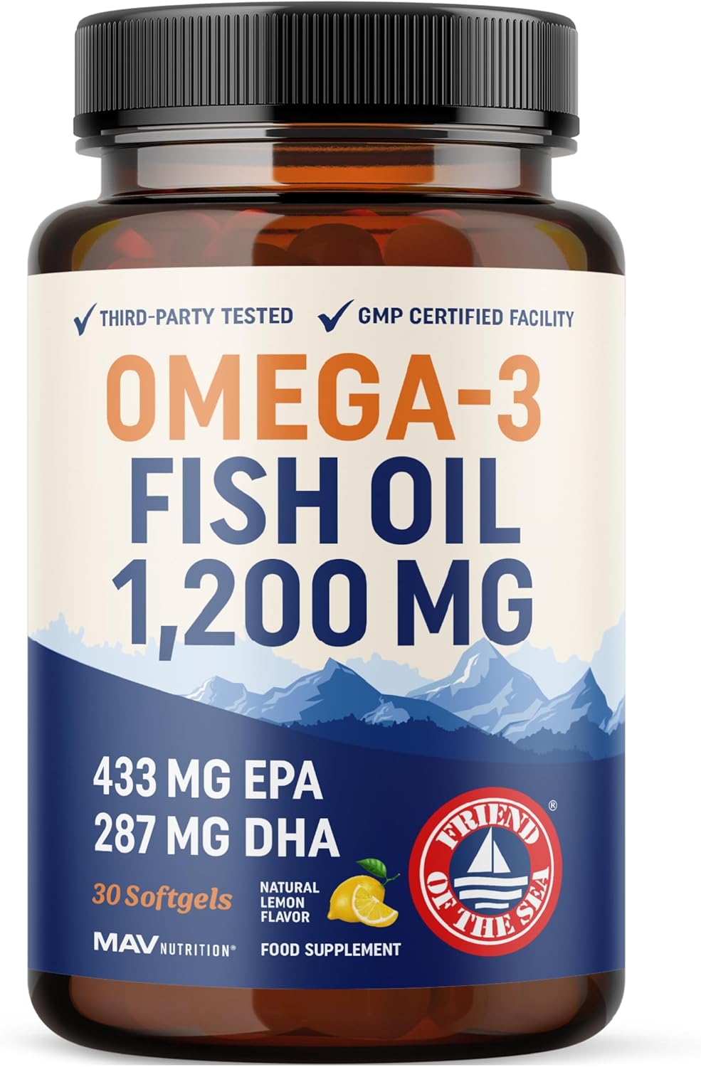 Triple Strength Omega 3 Fish Oil 1200 mg | EPA & DHA | Wild Caught, Sustainably Sourced Omega-3 Fatty Acids | Premium Burpless Omega3s | Best Essential Fatty Acids Softgel Supplements (30 Ct)