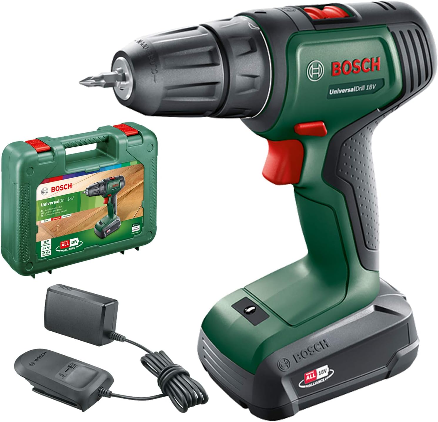 Bosch Home and Garden Cordless Drill UniversalDrill 18V (1 Battery, 18 Volt System, in Carrying case), Black