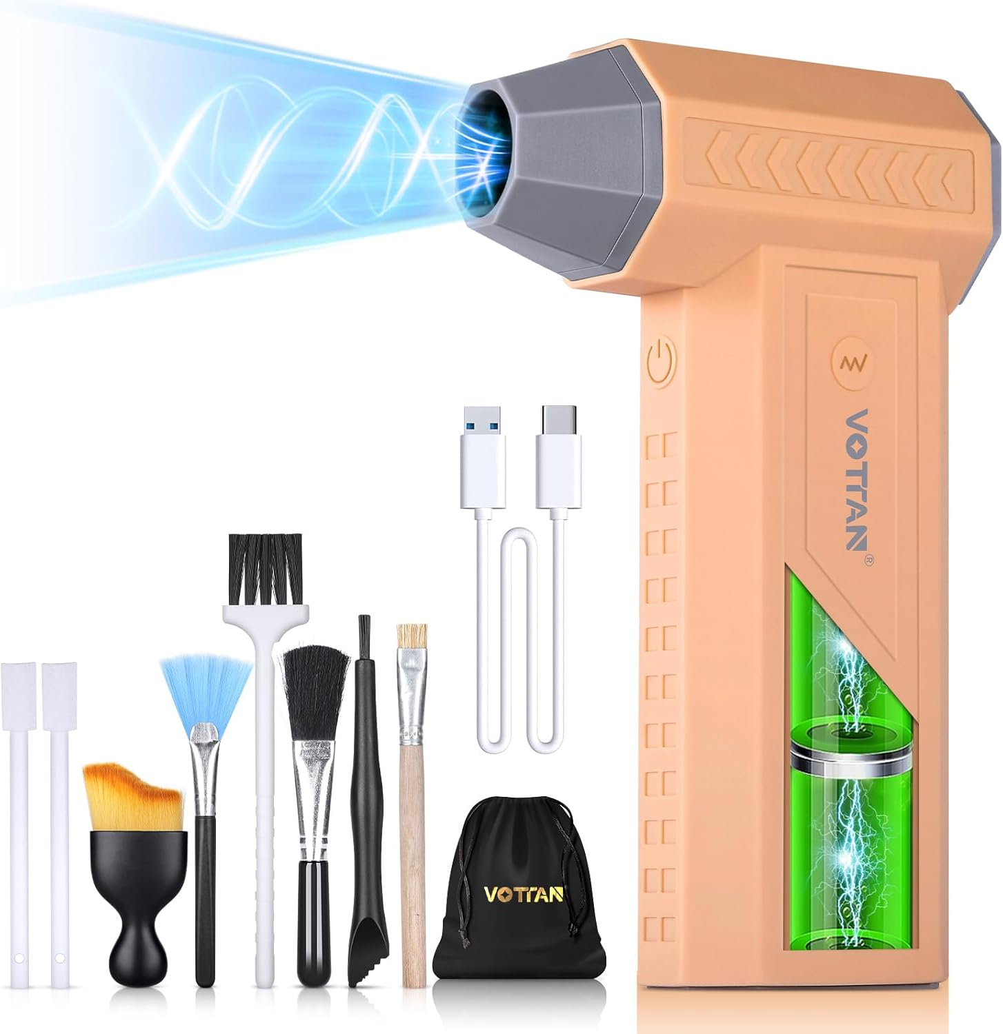 VOTTAN Electric Compressed Air Duster, 3 Gear Adjustable 120000 RPM Air Blower, Multiple-use Reusable 4000mAh Jet Blower Turbo Fan for Electronics, Outdoor, Car Cleaning, Alternative to Spray Air Cans