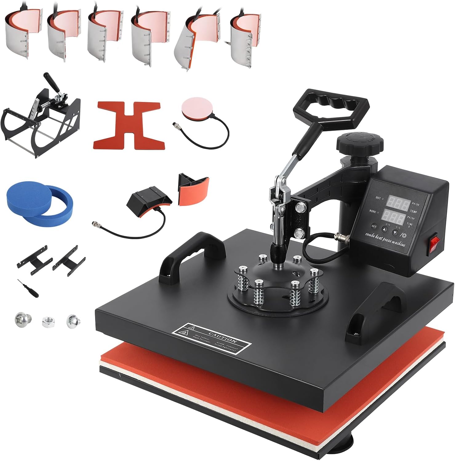 Pro Heat Press Machine 15 X 15 Inch 12 in 1, 360° Swing Away Shirt Printing Heat Transfer Machine, Digital Industrial-Quality Shirt Pressing Machine for Shirt, Hat, Mug, Plate