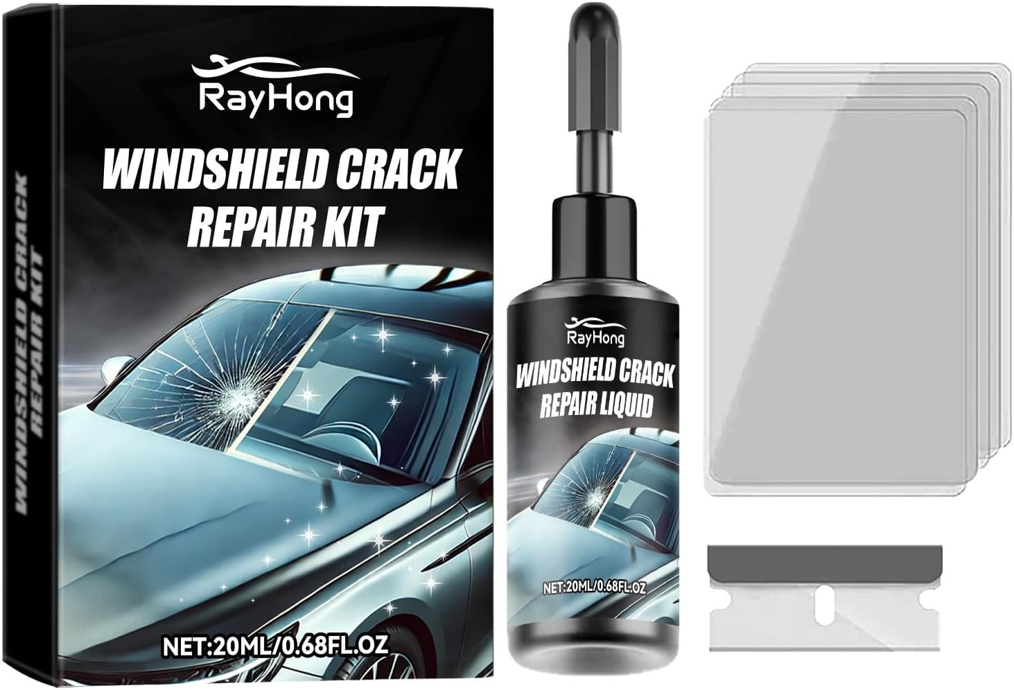 HRUIKI 2025 New Glass Cracks Gone Repair Kit,Windshield Crack Repair Kit, Premium Windshield Repair Kit for Chips and Cracks Glass Scratch Remover, Quick Fix Windshield & Glass Repair Tools