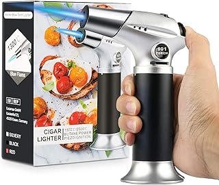 Blow Torch, Professional Kitchen Cooking Torch with Lock Adjustable Flame Refillable Mini Blow Torch Lighter for BBQ, Baking, Brulee Creme, Crafts and Soldering(Butane Gas Not Included)