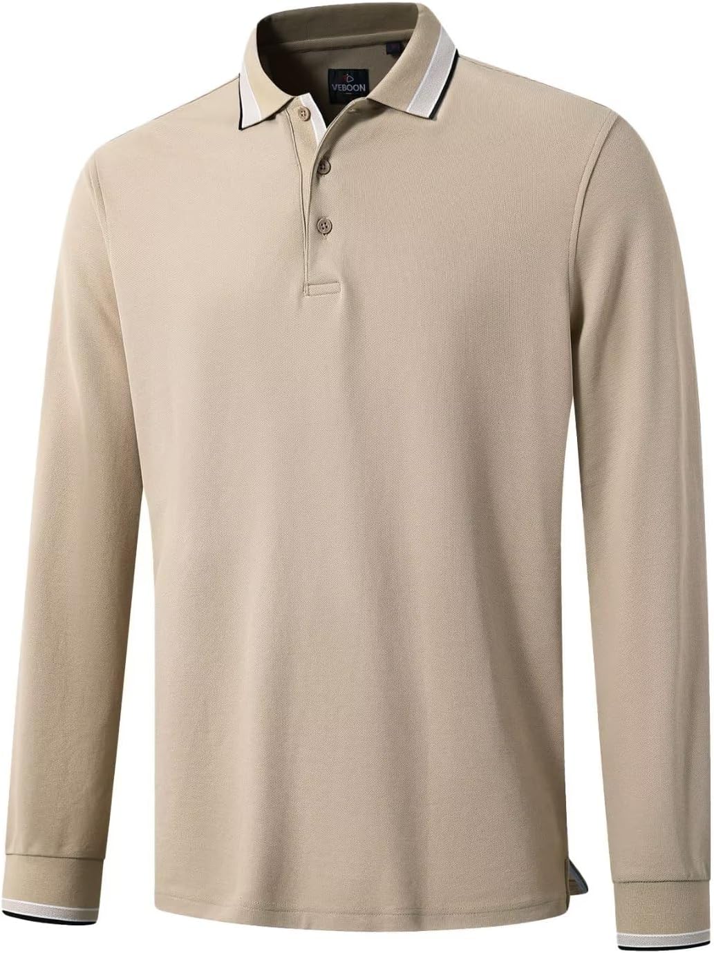 Men's Pique Polo Shirts Long Sleeve Cotton Blend Tipped Casual Collared Polo Shirts Business Classic Fit