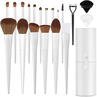 Makeup Brushes With Case 20PCs Professional Makeup Brush Set, Foundation Powder Eyeshadow Brush Set Eyebrow Concealer Contour Travel Brushes Kit with Holder & 2 Powder Puff-White