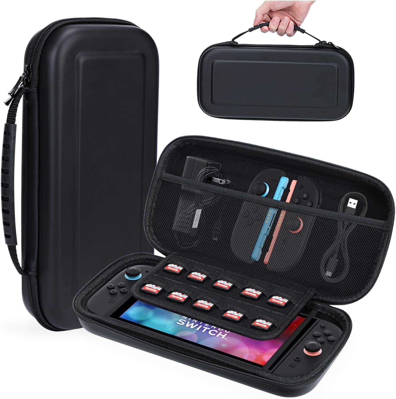 Gkstly Carrying Case for 2025 Switch 2 Console, Travel Case with 10 Game Card Slots, Protective Hard Portable Travel Case Shell Pouch for 2025 Switch 2 Console & Accessories, Black