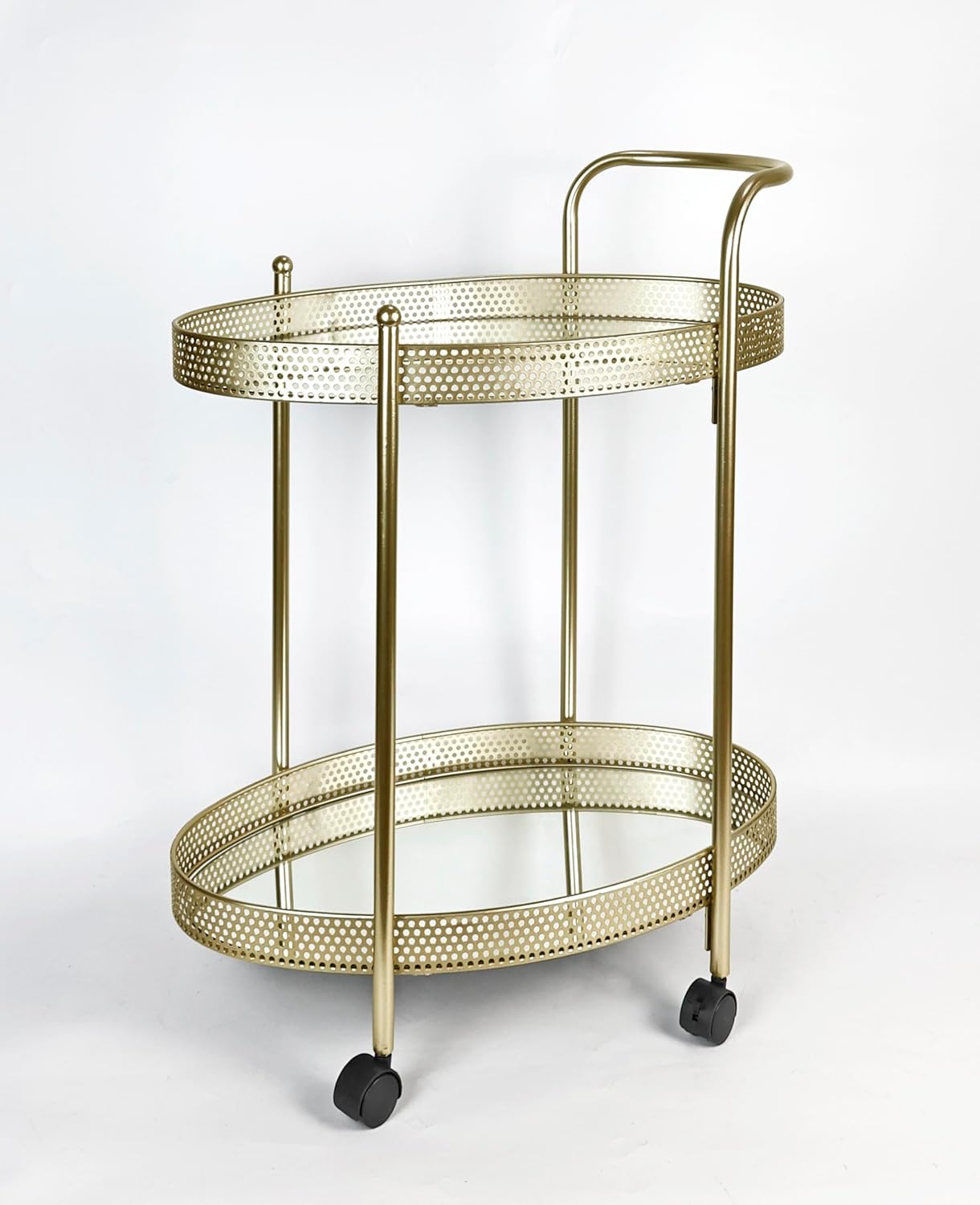 spot on dealz® Drinks Trolley Champagne Gold Kitchen serving cart with Two Glass Shelves Mini Bar Drinks Table With Wheels