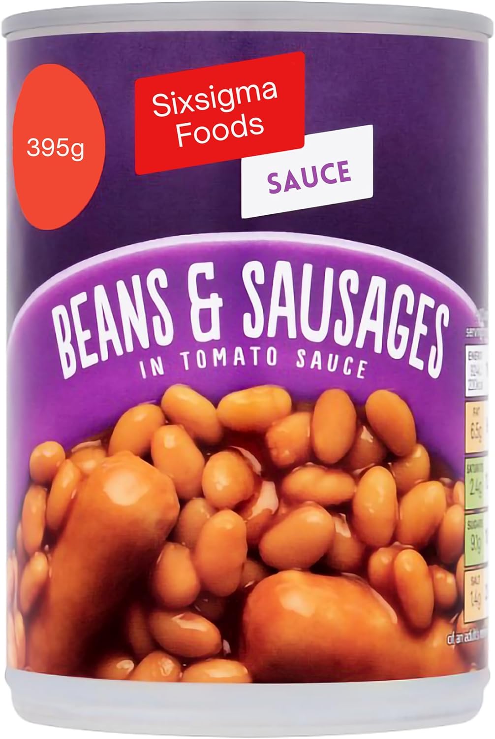 Sixsigma Foods Beans & Sausages in Tomato Sauce (6 x 395g) - Perfect for Quick Lunches, Camping & Comfort Food - Savoury Sausages with Rich, Flavourful Tomato Beans (Case of 6)