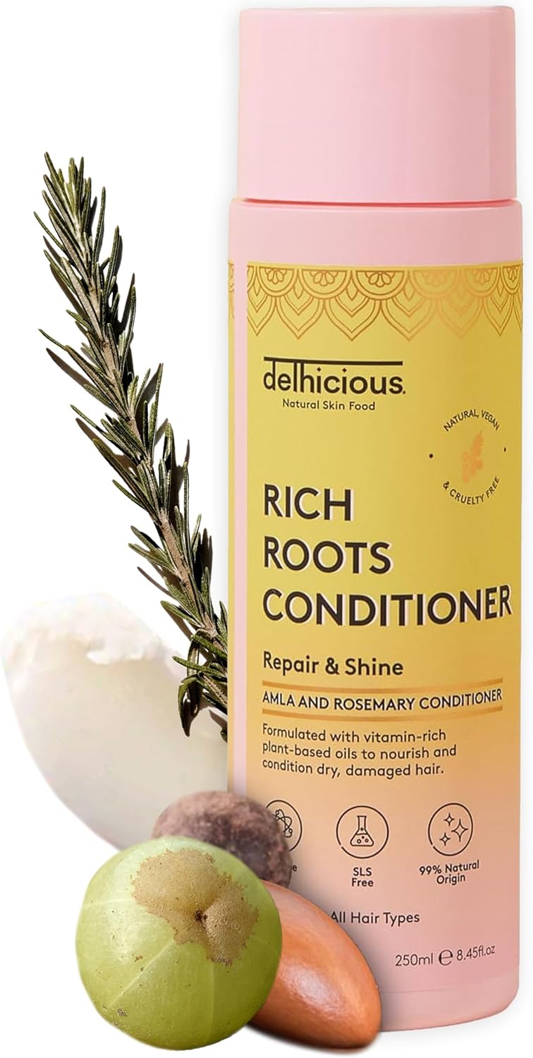 Delhicious Amla Hair Oil & Rosemary Oil Conditioner for Hair Growth - Rich Roots Vegan Conditioner for Thinning Hair, Damaged Hair, Dry Scalp - Shea Butter & Argan Oil - Ayurveda, Sulphate Free, 250ml