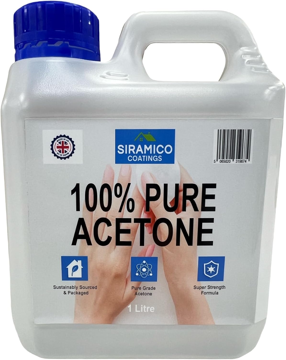 SIRAMICO COATINGS Pure Acetone | 1 Litre | Nail Polish Remover | Removes All Types of Nail Polish, Gels, Acrylics, Nail Tips & Glues | Super 100% Strength Formula