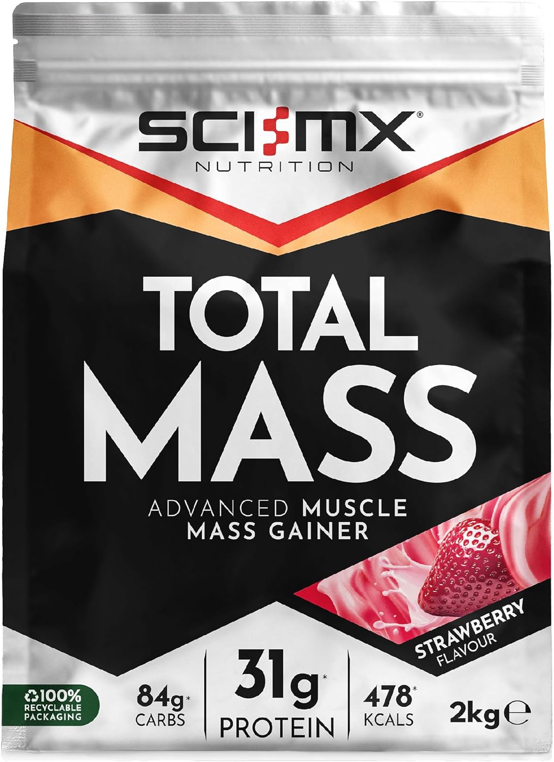SCI-MX Total Mass - Advanced Muscle Mass Gainer Protein Powder - Muscle Growth & Weight Gain - Strawberry • 31g Protein + 478 Calories per Serving • 2kg