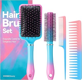Hair Brush Set Anti Static Massage Oval Comb Paddle Brush for Women, 4pcs Hair Brush Detangling Brush and Hair Comb Set for Men and Women, No More Tangle Hairbrush for Curly Natural Hair
