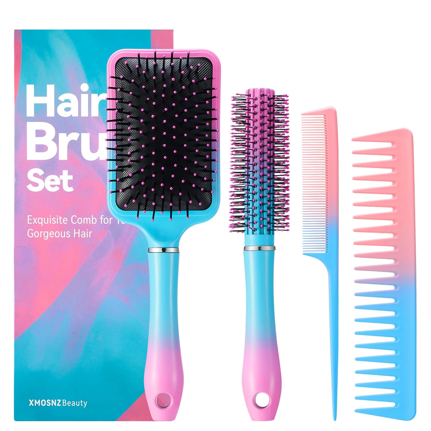 Hair Brush Set Anti Static Massage Oval Comb Paddle Brush for Women, 4pcs Hair Brush Detangling Brush and Hair Comb Set for Men and Women, No More Tangle Hairbrush for Curly Natural Hair