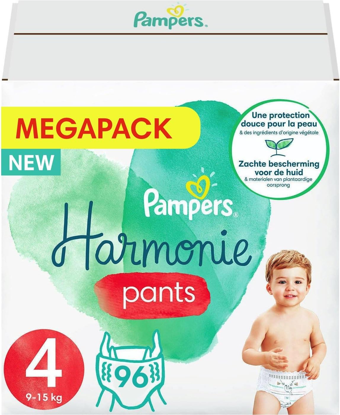 Pampers Harmonie Pants Diapers Size 4 (9-15kg) 0% Compromise, 100% Absorbency, Plant-Based Ingredients, Easy to Change, 96 Diapers (Pack of 4x24)