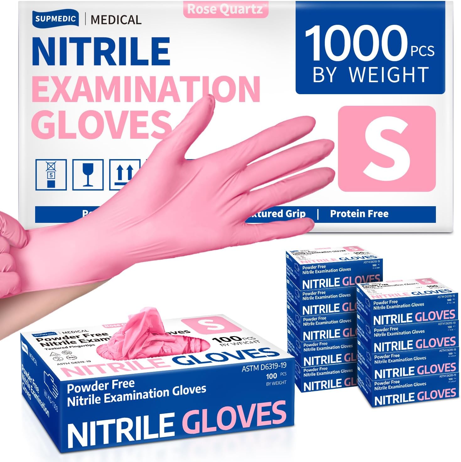 Nitrile Exam Gloves, Powder-Free Latex-Free Disposable Glove for Medical Cooking Esthetician Cleaning, 1000 Pcs