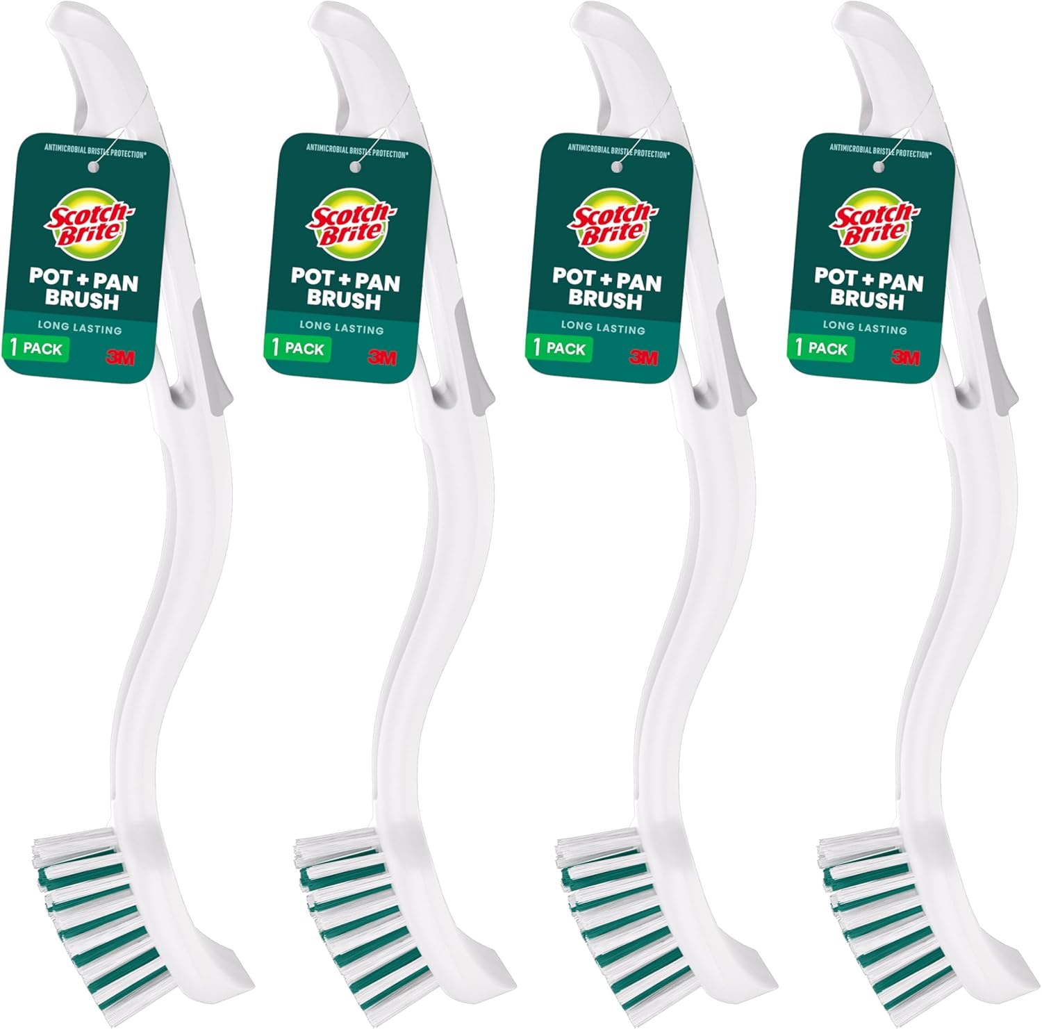 Scotch-Brite Pot Pan & Dish Brush, 4 Cleaning Brushes for Kitchen and Bathroom, Safe on Cookware, Stainless Steel, Outdoor Furniture, Showers & Sinks, Clean in Top Rack of Your Dishwasher